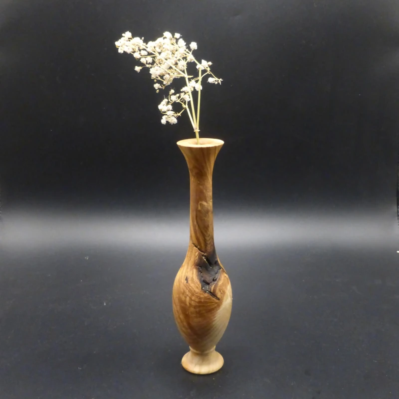 Soliflore artisanal "Étonnant" en bois de frêne tourné avec une fleur séchée